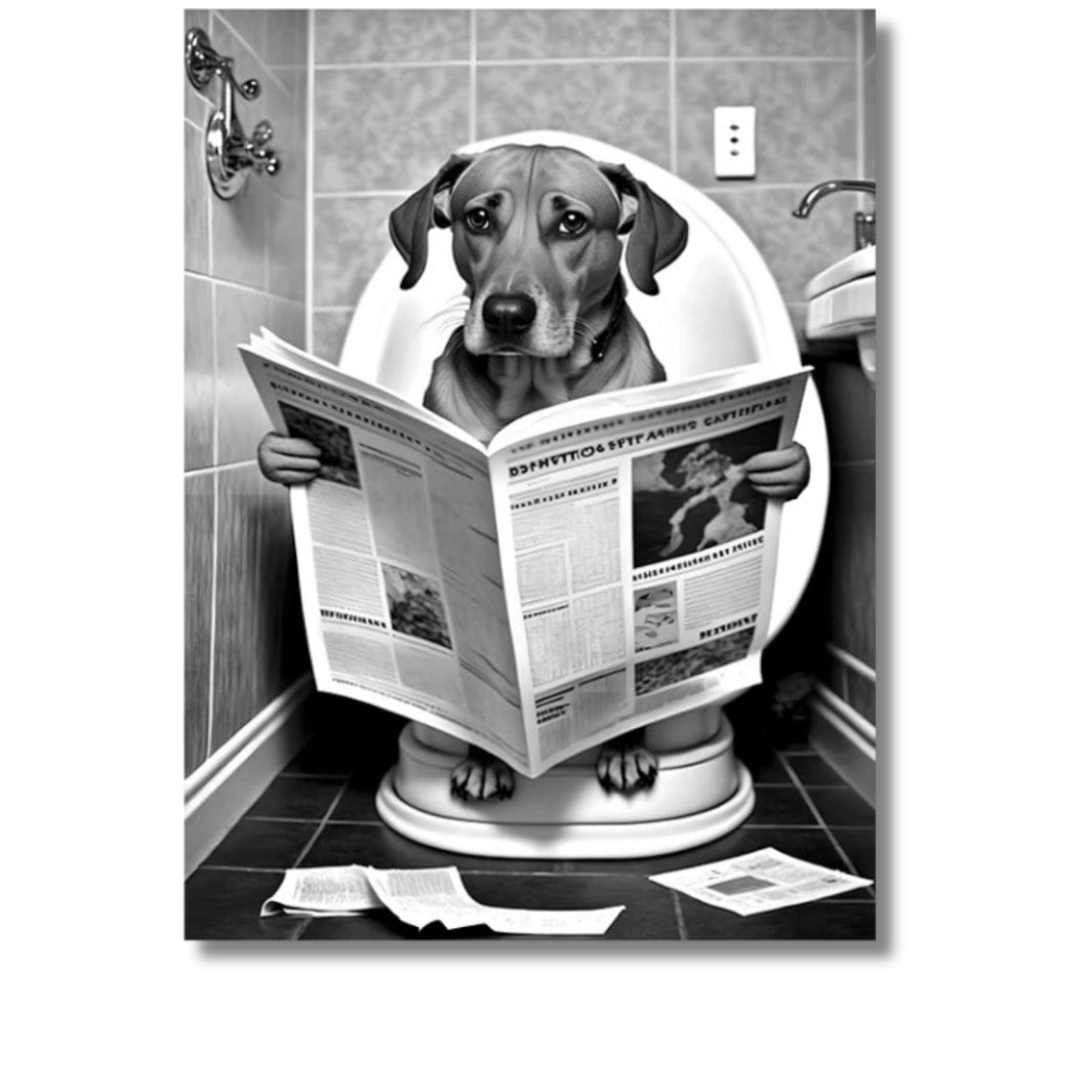 Tableau humoristique de chien sur les toilettes 2 / 13X18cm