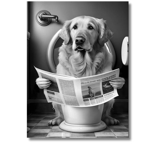 Tableau humoristique de chien sur les toilettes 1 / 13X18cm
